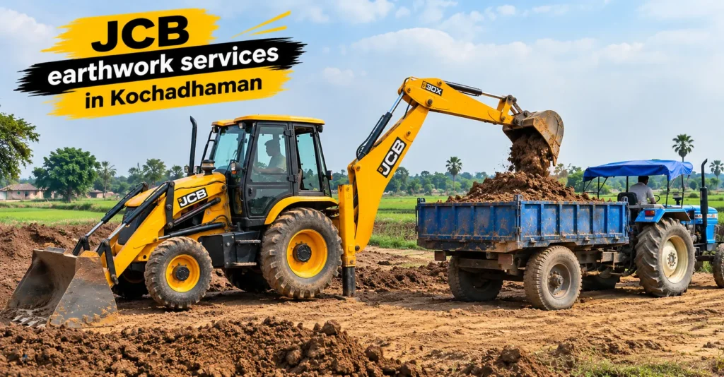 JCB earthwork services in Kochadhaman with JCB 3DX excavating soil
