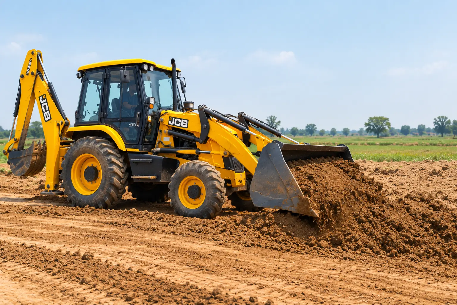 JCB 3DX land filling and ground leveling work